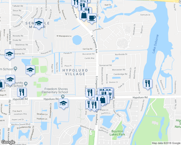 map of restaurants, bars, coffee shops, grocery stores, and more near 3080 Tropical Trail in Lake Worth