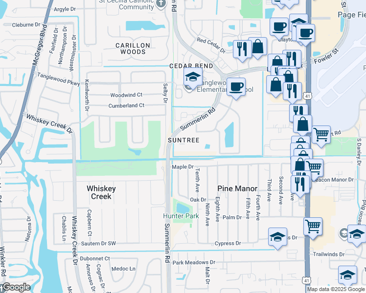 map of restaurants, bars, coffee shops, grocery stores, and more near 5331 Summerlin Road in Fort Myers