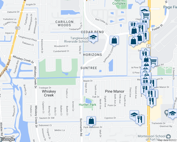 map of restaurants, bars, coffee shops, grocery stores, and more near 5331 Summerlin Road in Fort Myers