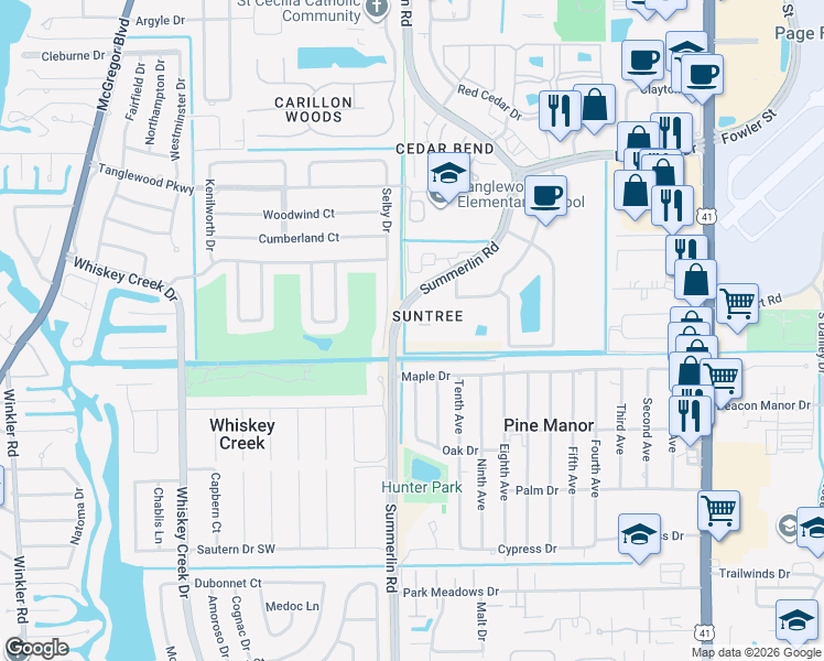 map of restaurants, bars, coffee shops, grocery stores, and more near 5331 Summerlin Road in Fort Myers
