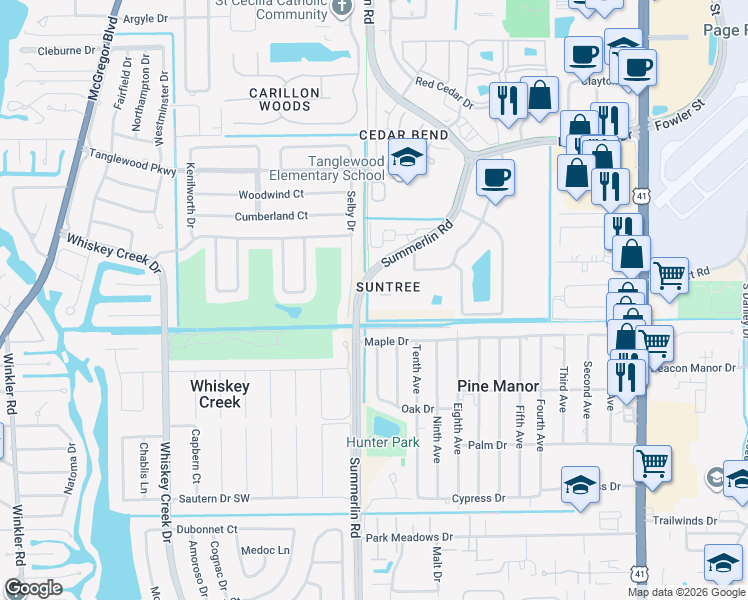 map of restaurants, bars, coffee shops, grocery stores, and more near 5331 Summerlin Road in Fort Myers