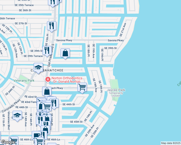 map of restaurants, bars, coffee shops, grocery stores, and more near 1823 Southeast 41st Street in Cape Coral