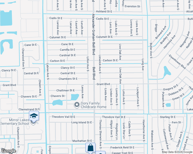map of restaurants, bars, coffee shops, grocery stores, and more near 459 Bell Boulevard in Lehigh Acres