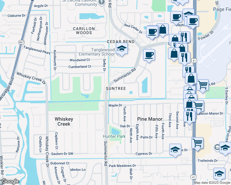 map of restaurants, bars, coffee shops, grocery stores, and more near 5317 Summerlin Road in Fort Myers