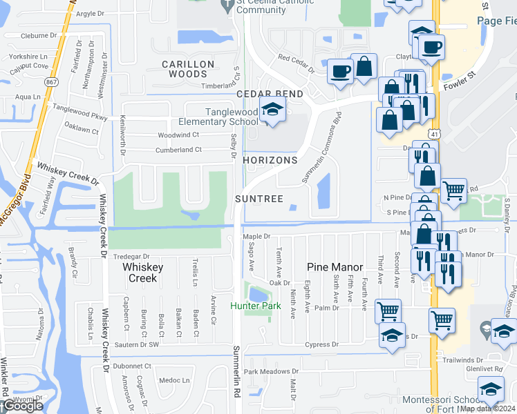 map of restaurants, bars, coffee shops, grocery stores, and more near 5331 Summerlin Road in Fort Myers