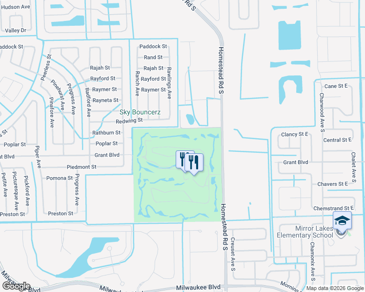 map of restaurants, bars, coffee shops, grocery stores, and more near 19983 Lake Vista Circle North in Lehigh Acres