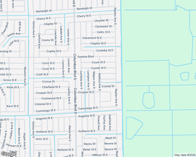 map of restaurants, bars, coffee shops, grocery stores, and more near 1237 Creary Street East in Lehigh Acres