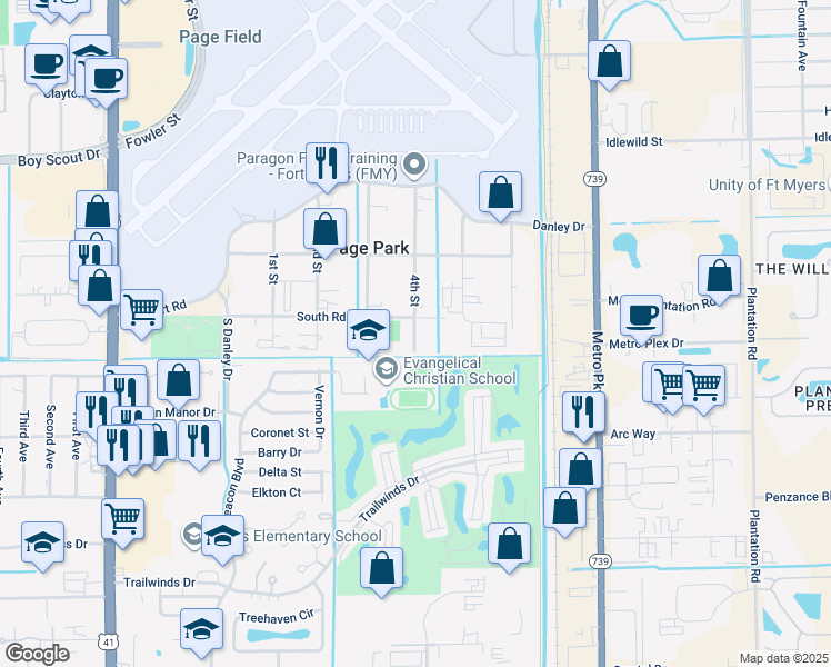 map of restaurants, bars, coffee shops, grocery stores, and more near 500 South Road in Fort Myers