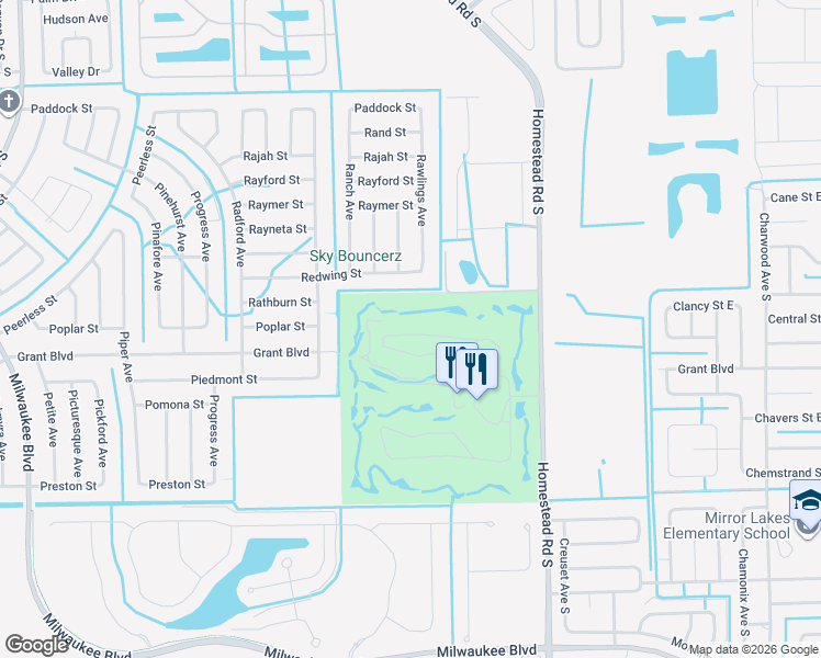 map of restaurants, bars, coffee shops, grocery stores, and more near 19953 Lake Vista Circle North in Lehigh Acres