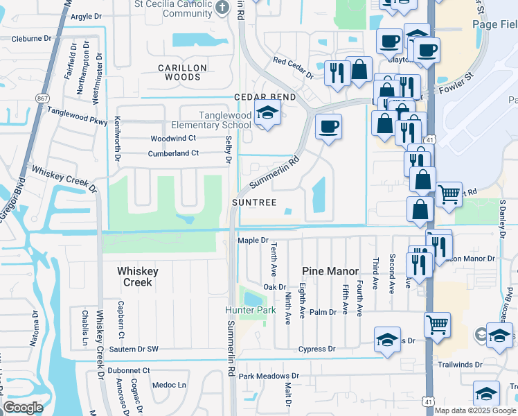 map of restaurants, bars, coffee shops, grocery stores, and more near 5313 Summerlin Road in Fort Myers
