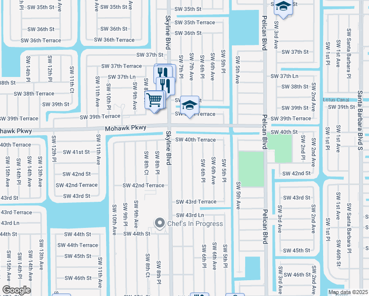 map of restaurants, bars, coffee shops, grocery stores, and more near 4020 Southwest 7th Place in Cape Coral