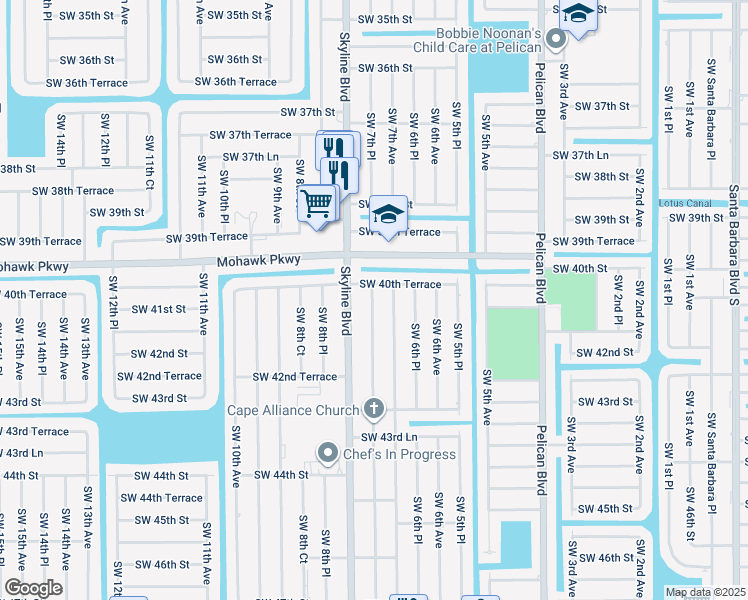 map of restaurants, bars, coffee shops, grocery stores, and more near 4020 Southwest 7th Place in Cape Coral