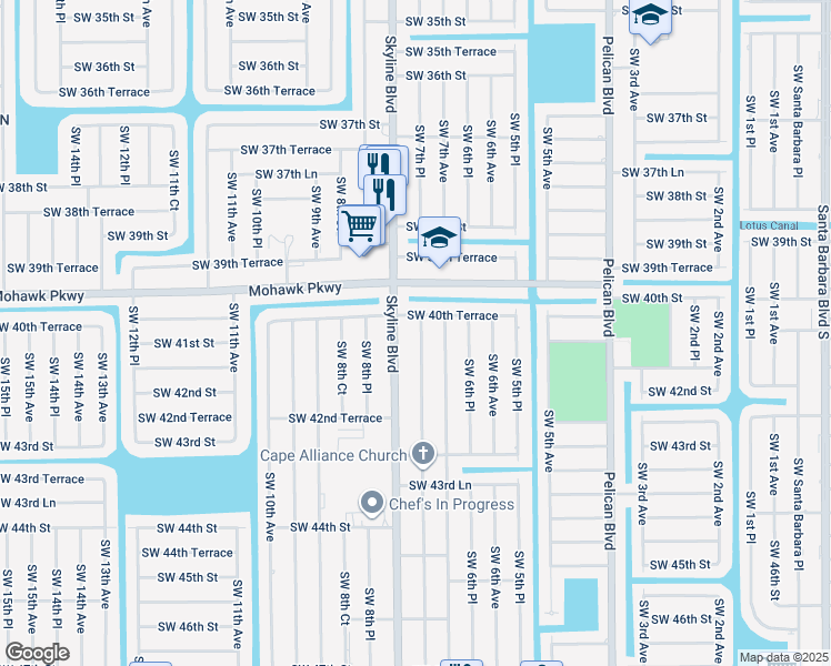 map of restaurants, bars, coffee shops, grocery stores, and more near 4020 Southwest 7th Place in Cape Coral