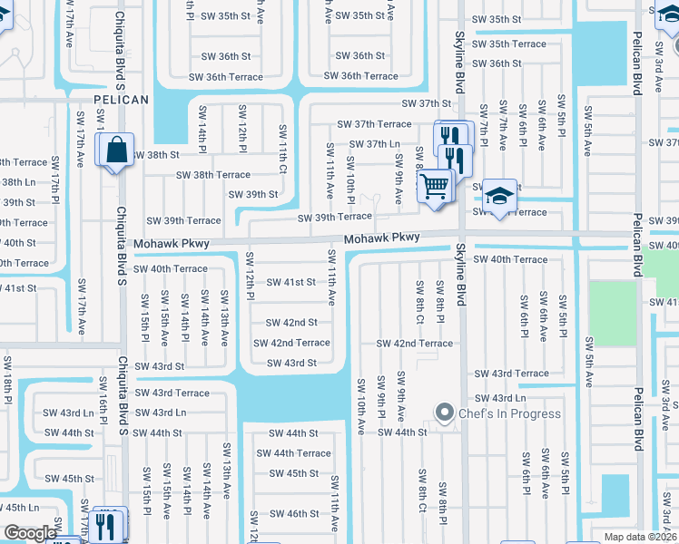 map of restaurants, bars, coffee shops, grocery stores, and more near 4021 Southwest 11th Avenue in Cape Coral