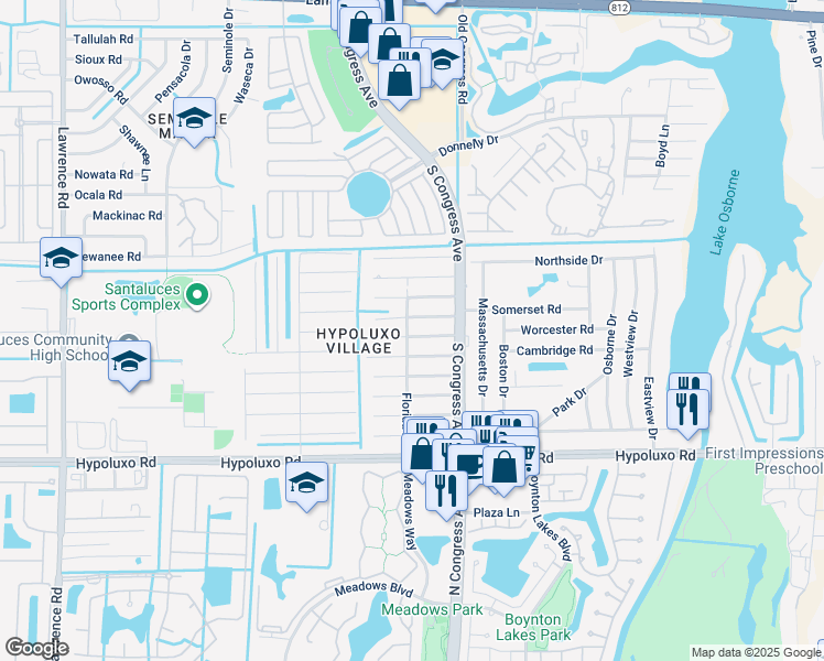 map of restaurants, bars, coffee shops, grocery stores, and more near 3080 Seagrape Road in Lake Worth