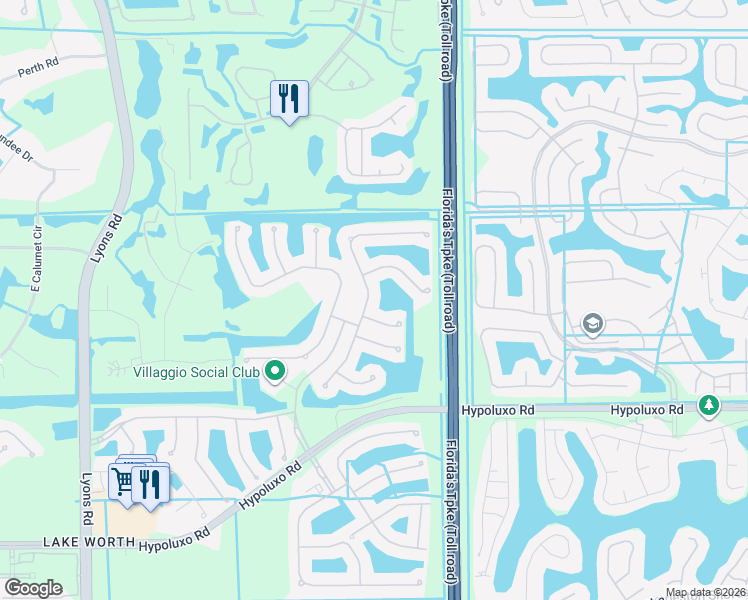 map of restaurants, bars, coffee shops, grocery stores, and more near 6820 Pisano Drive in Lake Worth