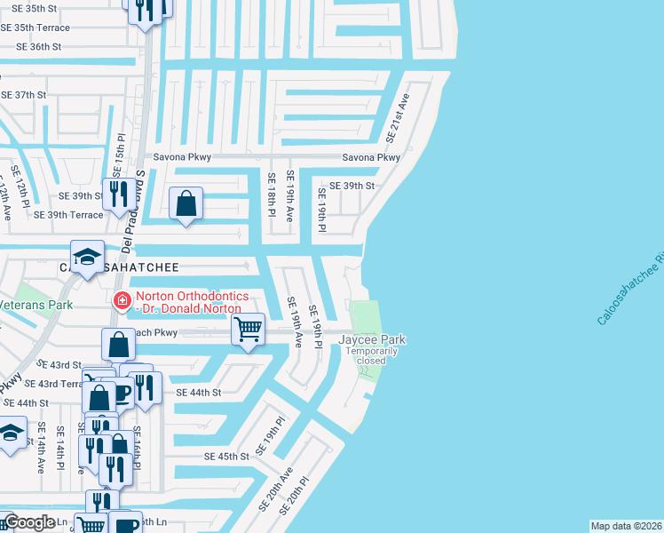 map of restaurants, bars, coffee shops, grocery stores, and more near 4010 Southeast 20th Place in Cape Coral