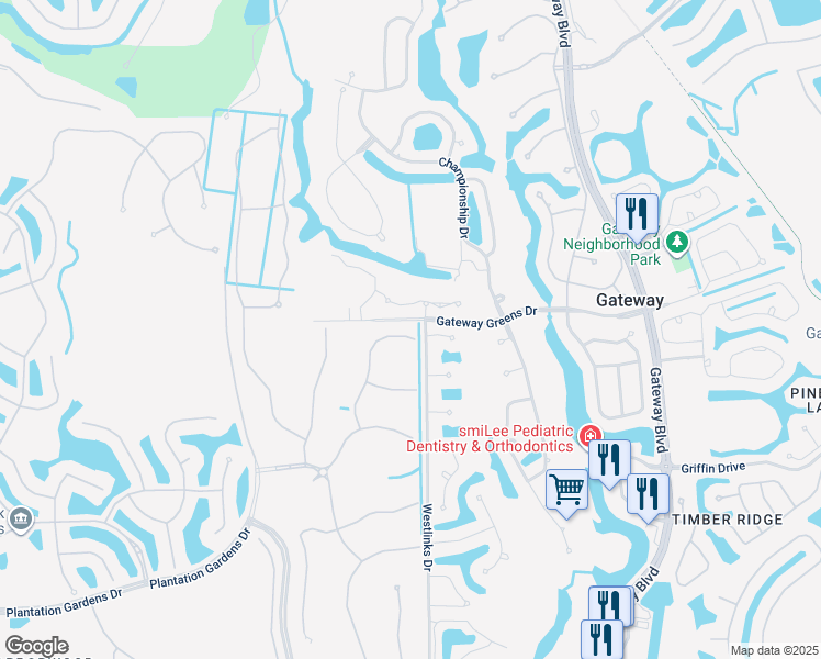 map of restaurants, bars, coffee shops, grocery stores, and more near 11508 Onyx Circle in Fort Myers
