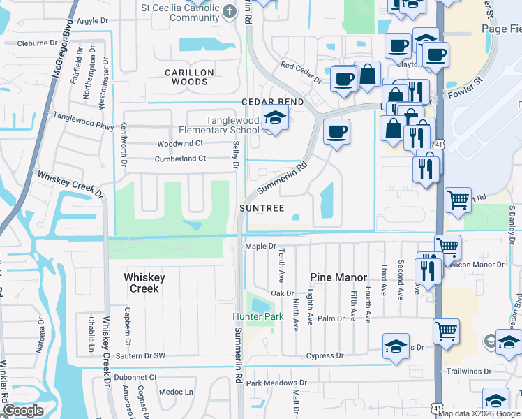 map of restaurants, bars, coffee shops, grocery stores, and more near 311 Summerlin Road in Fort Myers