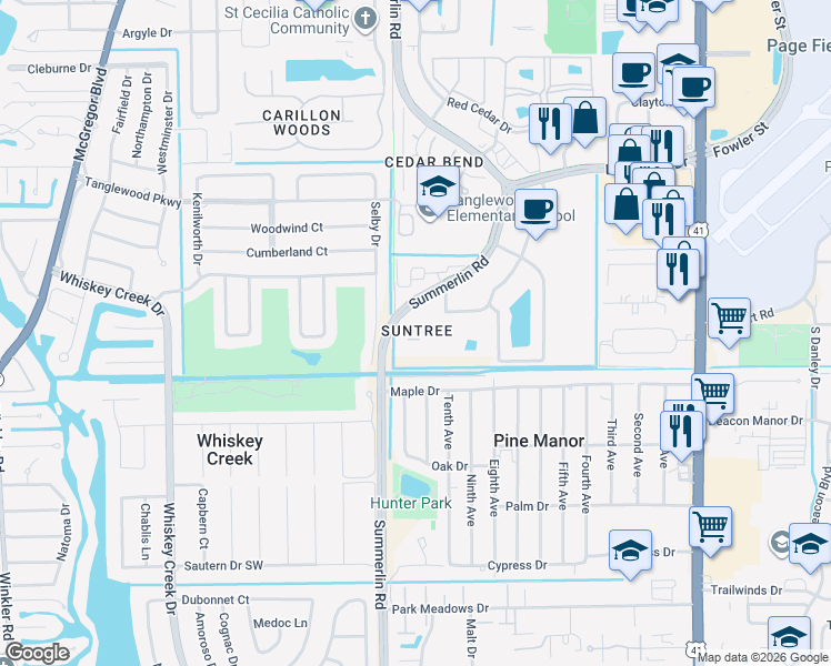 map of restaurants, bars, coffee shops, grocery stores, and more near 311 Summerlin Road in Fort Myers