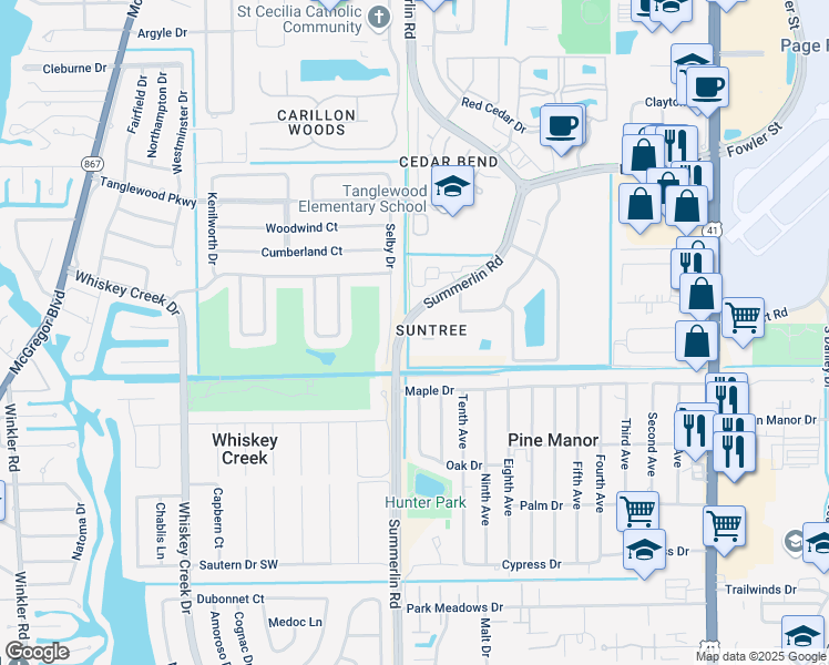 map of restaurants, bars, coffee shops, grocery stores, and more near 311 Summerlin Road in Fort Myers