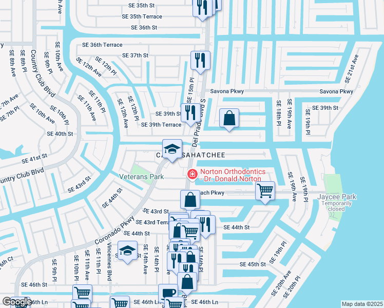 map of restaurants, bars, coffee shops, grocery stores, and more near in Cape Coral