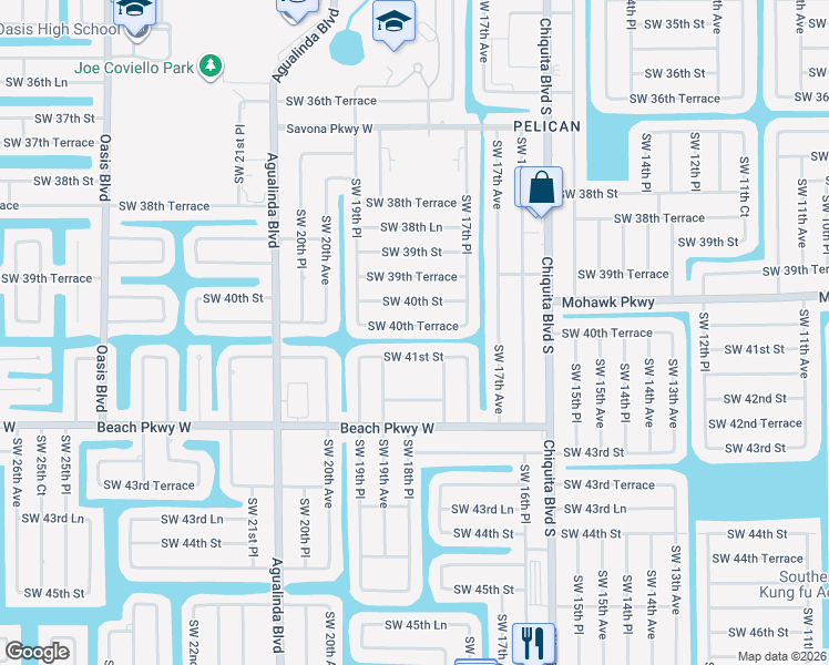 map of restaurants, bars, coffee shops, grocery stores, and more near 1818 Southwest 40th Terrace in Cape Coral