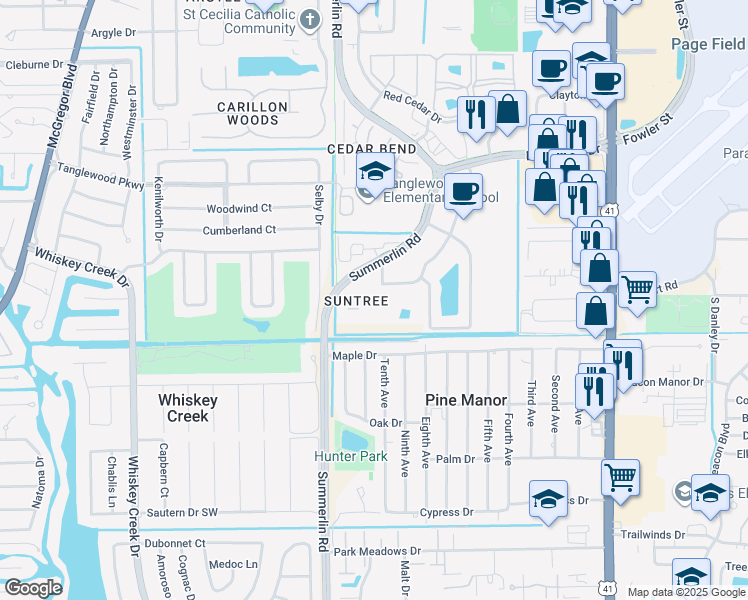 map of restaurants, bars, coffee shops, grocery stores, and more near 5303 Summerlin Road in Fort Myers