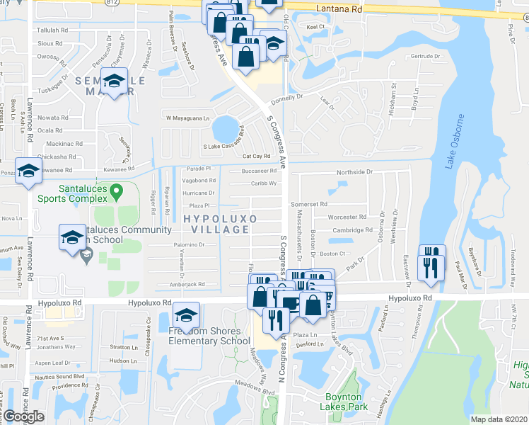 map of restaurants, bars, coffee shops, grocery stores, and more near 3080 Seagrape Road in Lake Worth