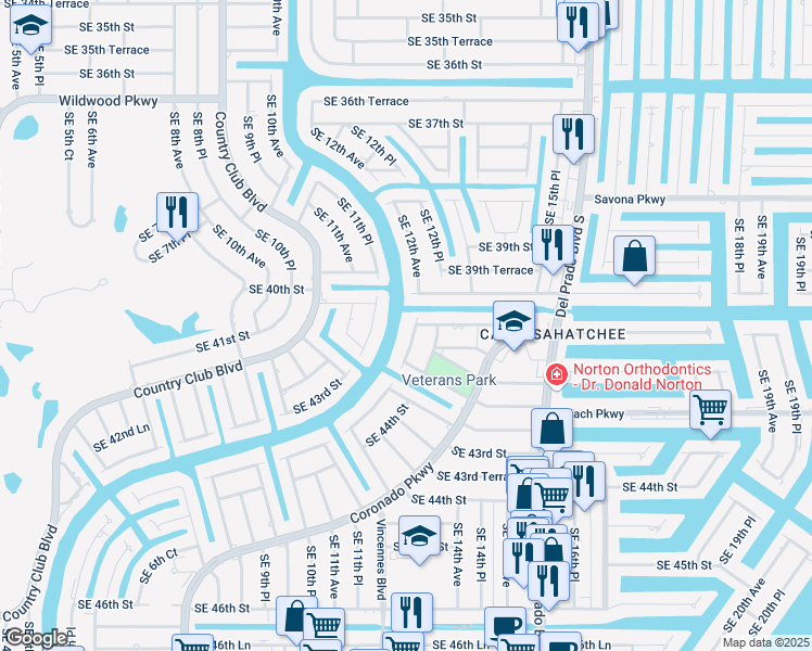 map of restaurants, bars, coffee shops, grocery stores, and more near 4012 Southeast 12th Avenue in Cape Coral