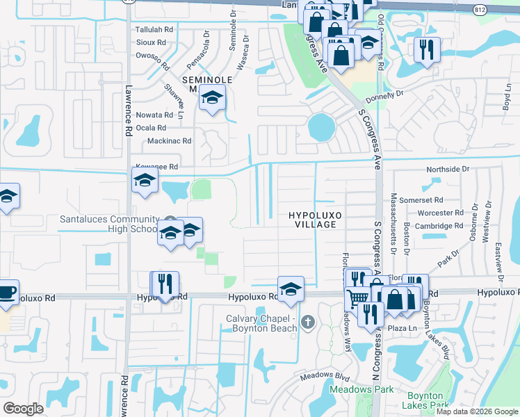 map of restaurants, bars, coffee shops, grocery stores, and more near 6653 Riparian Road in Lake Worth