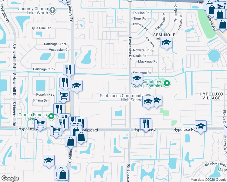 map of restaurants, bars, coffee shops, grocery stores, and more near 4141 Nova Lane in Lake Worth