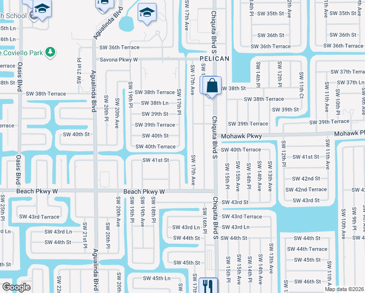map of restaurants, bars, coffee shops, grocery stores, and more near 4015 Southwest 17th Place in Cape Coral