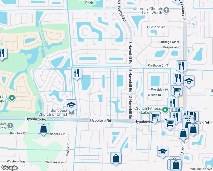 map of restaurants, bars, coffee shops, grocery stores, and more near 6685 Country Winds Cove in Lake Worth