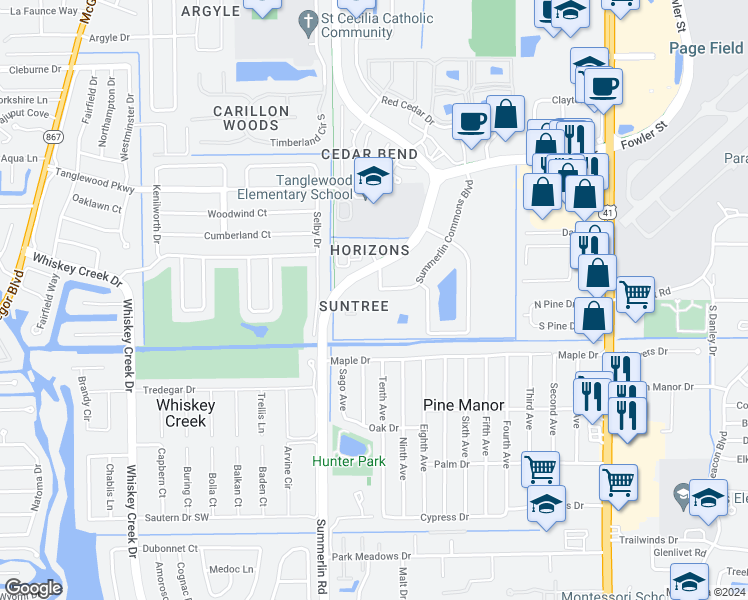 map of restaurants, bars, coffee shops, grocery stores, and more near 5303 Summerlin Road in Fort Myers