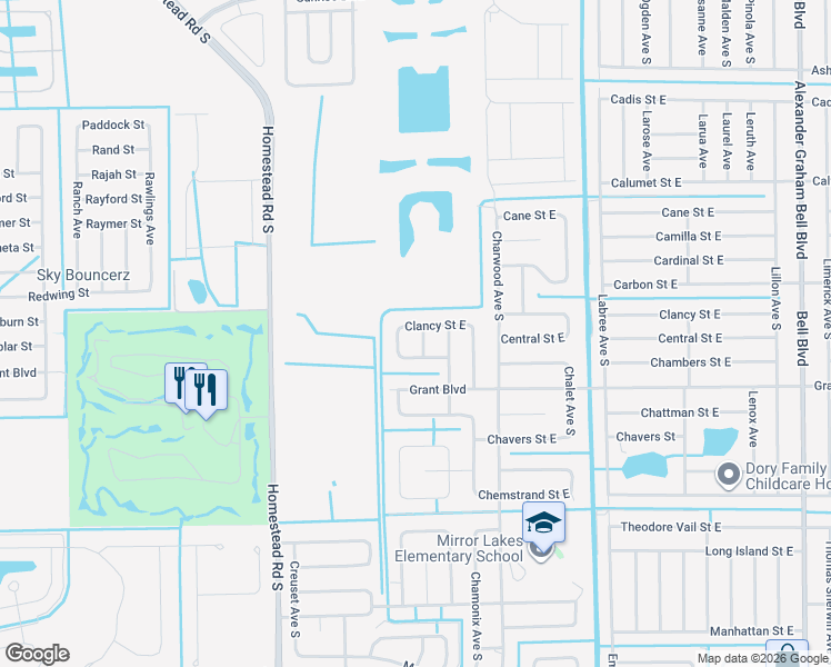 map of restaurants, bars, coffee shops, grocery stores, and more near 372 Compese Avenue South in Lehigh Acres