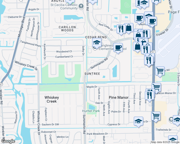 map of restaurants, bars, coffee shops, grocery stores, and more near 311 Summerlin Road in Fort Myers