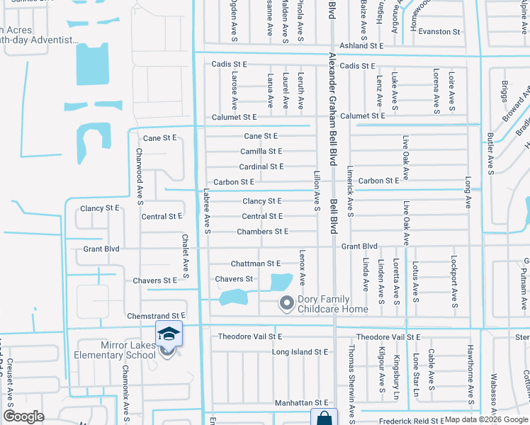 map of restaurants, bars, coffee shops, grocery stores, and more near 741 Central Street East in Lehigh Acres
