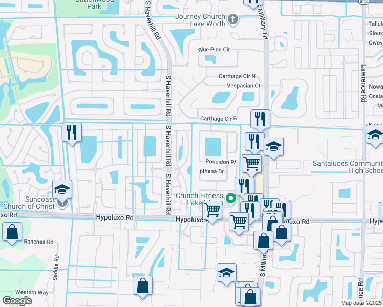 map of restaurants, bars, coffee shops, grocery stores, and more near 6832 Hendry Drive in Lake Worth