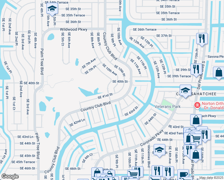 map of restaurants, bars, coffee shops, grocery stores, and more near 4018 SE 10th Ave in Cape Coral
