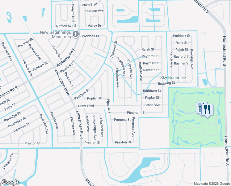 map of restaurants, bars, coffee shops, grocery stores, and more near 366 Pinafore Avenue in Lehigh Acres