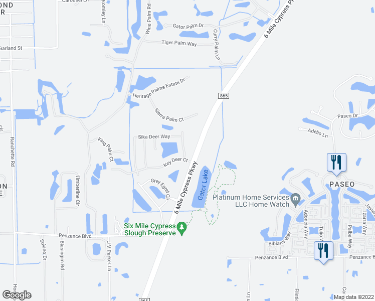 map of restaurants, bars, coffee shops, grocery stores, and more near 7587 Sika Deer Way in Fort Myers