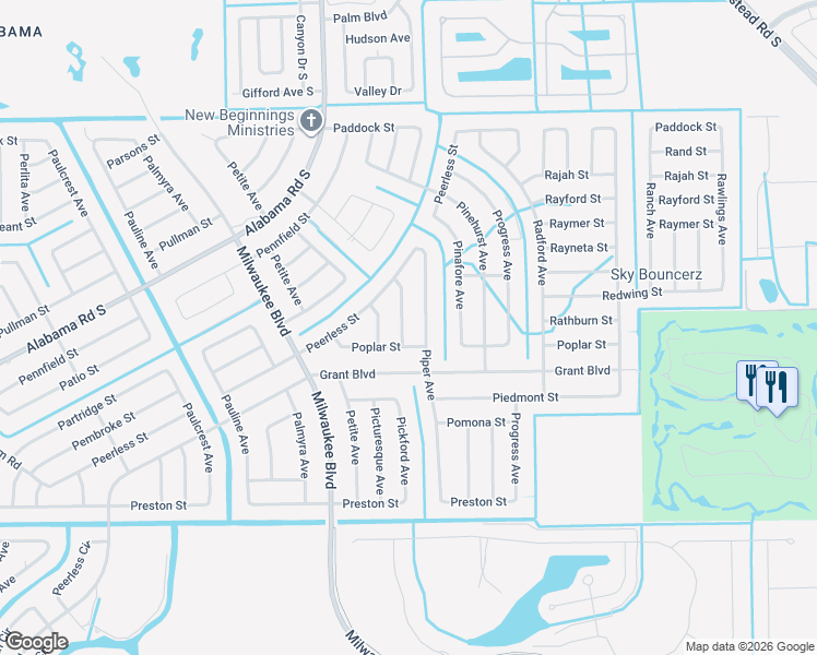 map of restaurants, bars, coffee shops, grocery stores, and more near 366 Piper Avenue in Lehigh Acres