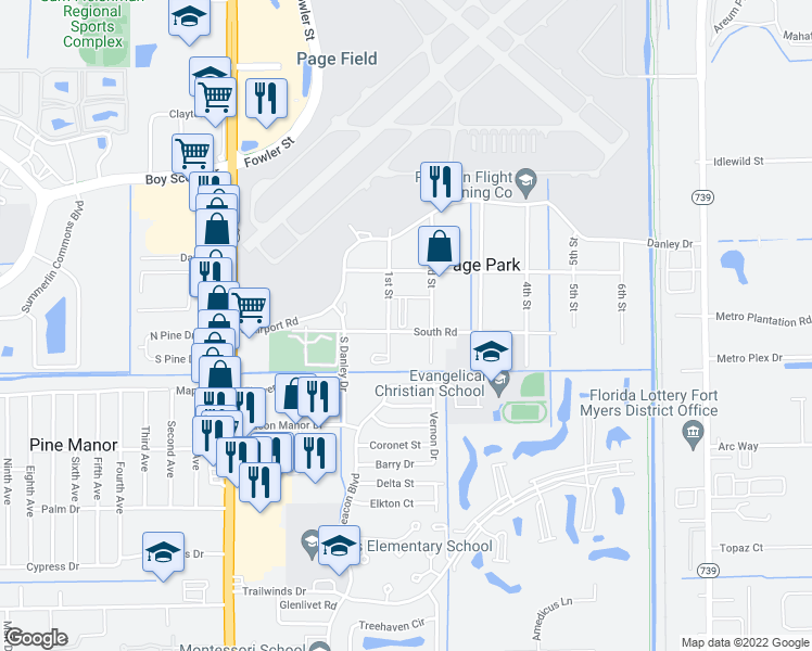 map of restaurants, bars, coffee shops, grocery stores, and more near 100 Little Flower Court in Fort Myers