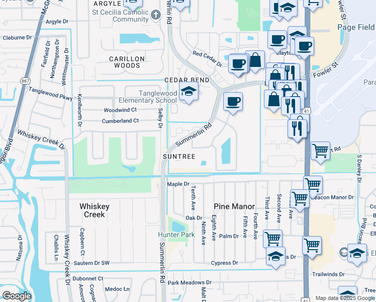 map of restaurants, bars, coffee shops, grocery stores, and more near 5303 Summerlin Road in Fort Myers