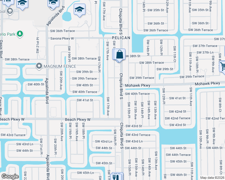 map of restaurants, bars, coffee shops, grocery stores, and more near 4008 Southwest 16th Place in Cape Coral