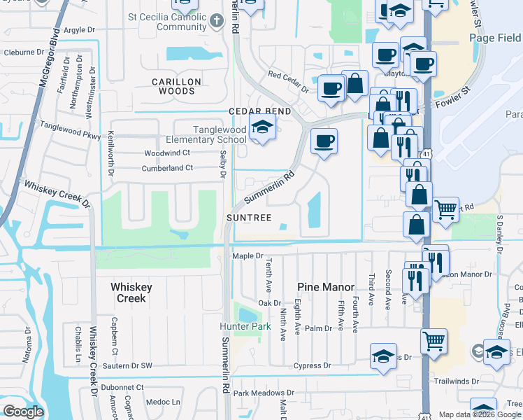 map of restaurants, bars, coffee shops, grocery stores, and more near 5303 Summerlin Road in Fort Myers