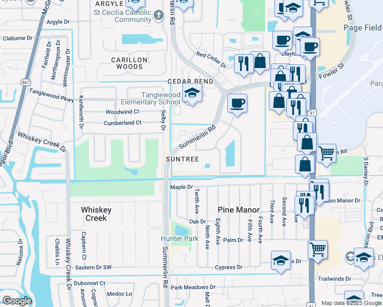 map of restaurants, bars, coffee shops, grocery stores, and more near 5303 Summerlin Road in Fort Myers