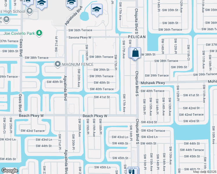 map of restaurants, bars, coffee shops, grocery stores, and more near 1803 Southwest 40th Terrace in Cape Coral