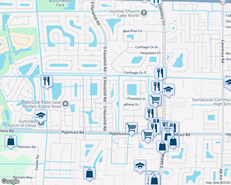 map of restaurants, bars, coffee shops, grocery stores, and more near 6829 Hendry Drive in Lake Worth